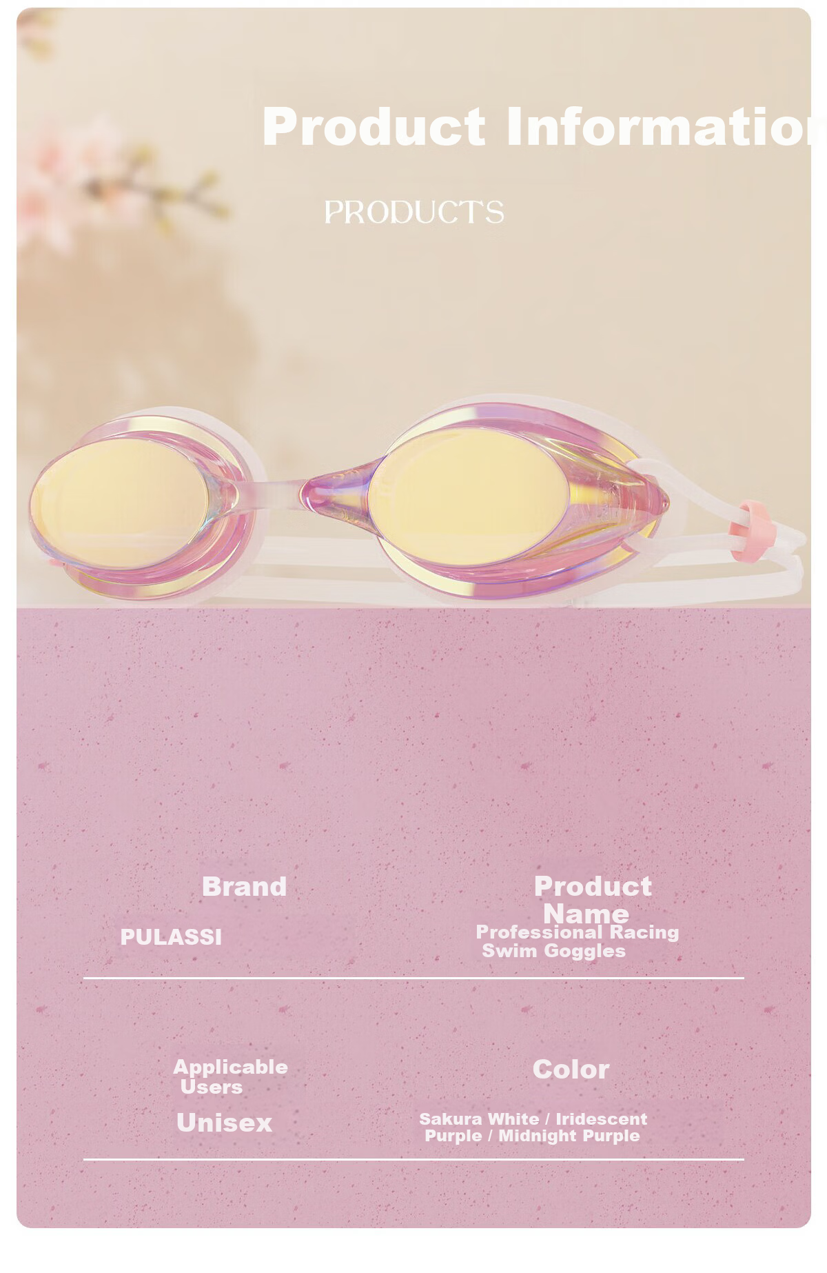 PULASSI Women's Swimming Goggles HD Anti-Fog Waterproof Comfortable Pressure-Free Professional Adult Swim Glasses Sakura White 200° 9