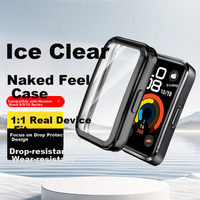 Binghong Protective Case and Screen Protector for Huawei Band 10, All-in-One Sports Band 10 Screen Protector, Huawei Band 9 Protective Case, Huawei Band 8 Protective Case, Band 8 NFC Case Set [Black]