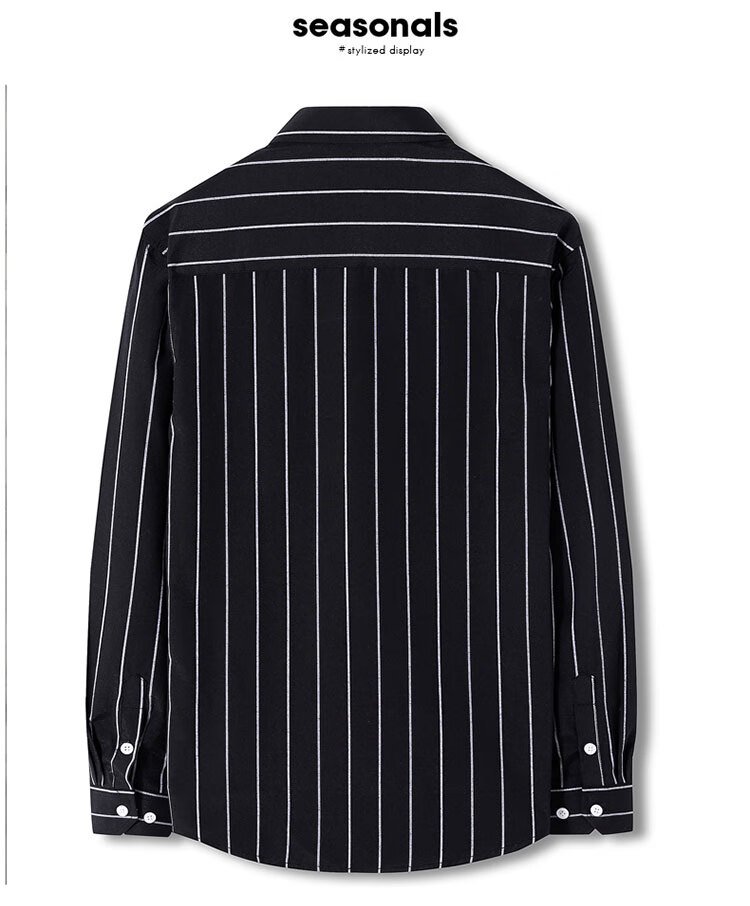 TUCANO Men's Shirt, Spring And Autumn Cotton Comfortable Lapel Long-Sleeve Shirt, Fashionable Striped Top, Men's Clothing, Black XL 9
