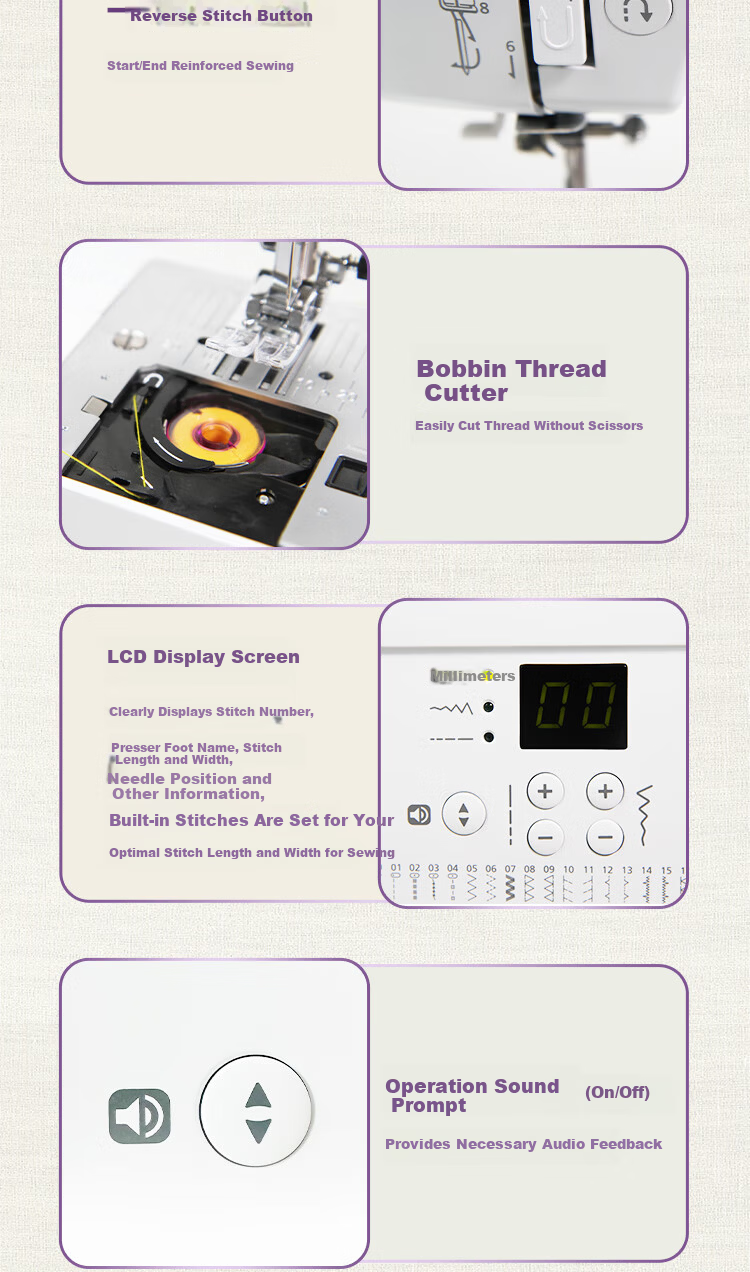 BUTTERFLY JD100SE Multifunctional Home Electronic Sewing Machine Desktop Quiet Thick Fabric 100 Stitch Patterns with Extension Table 11
