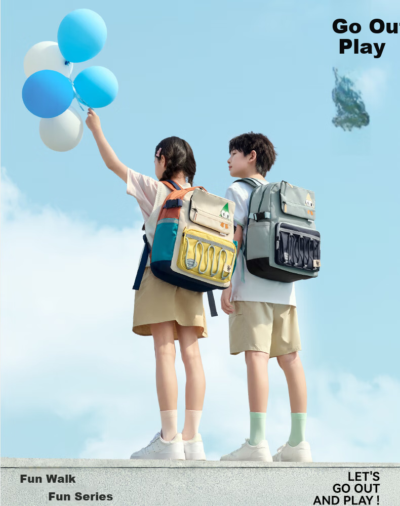 SHUKIKU Fun Look Children's Ergonomic Backpack Primary School Ultra-Lightweight Load-Reducing Double Shoulder Bag Gift Box Blue-Green M 25