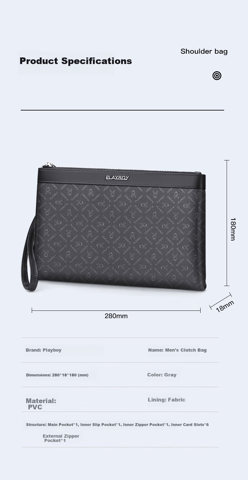 PLAYBOY Men's Large Capacity Clutch Multi-Functional Envelope Business Fashion Bag Birthday Gift for Husband 12