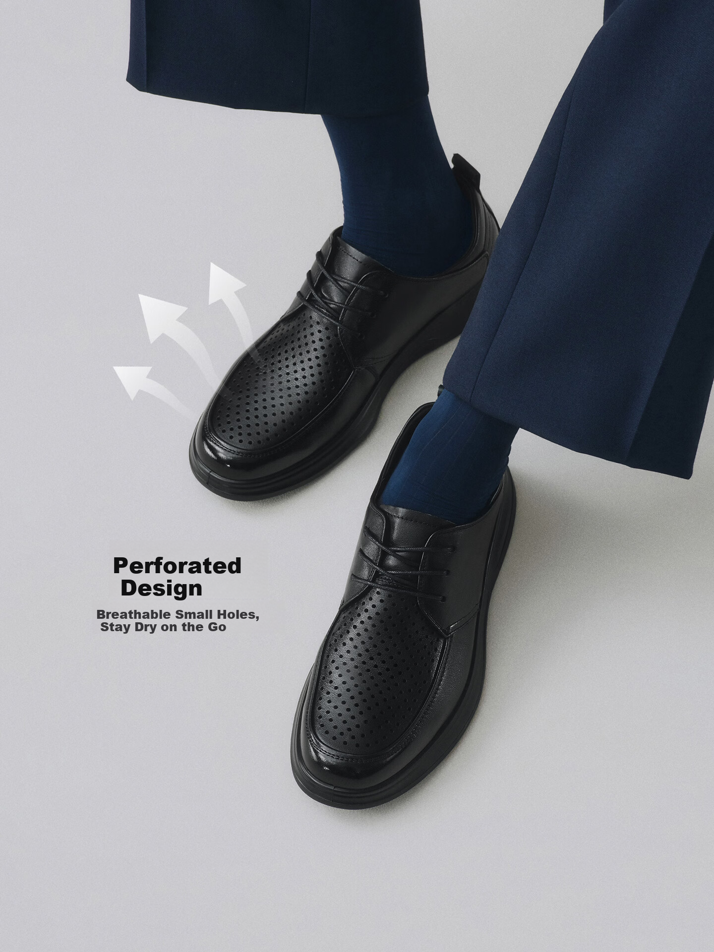 BASTO 26 Summer Comfortable Leather Shoes Perforated Breathable Business Formal Commuter Casual Men's Leather Shoes 67W15BM6 Black Size 41 4
