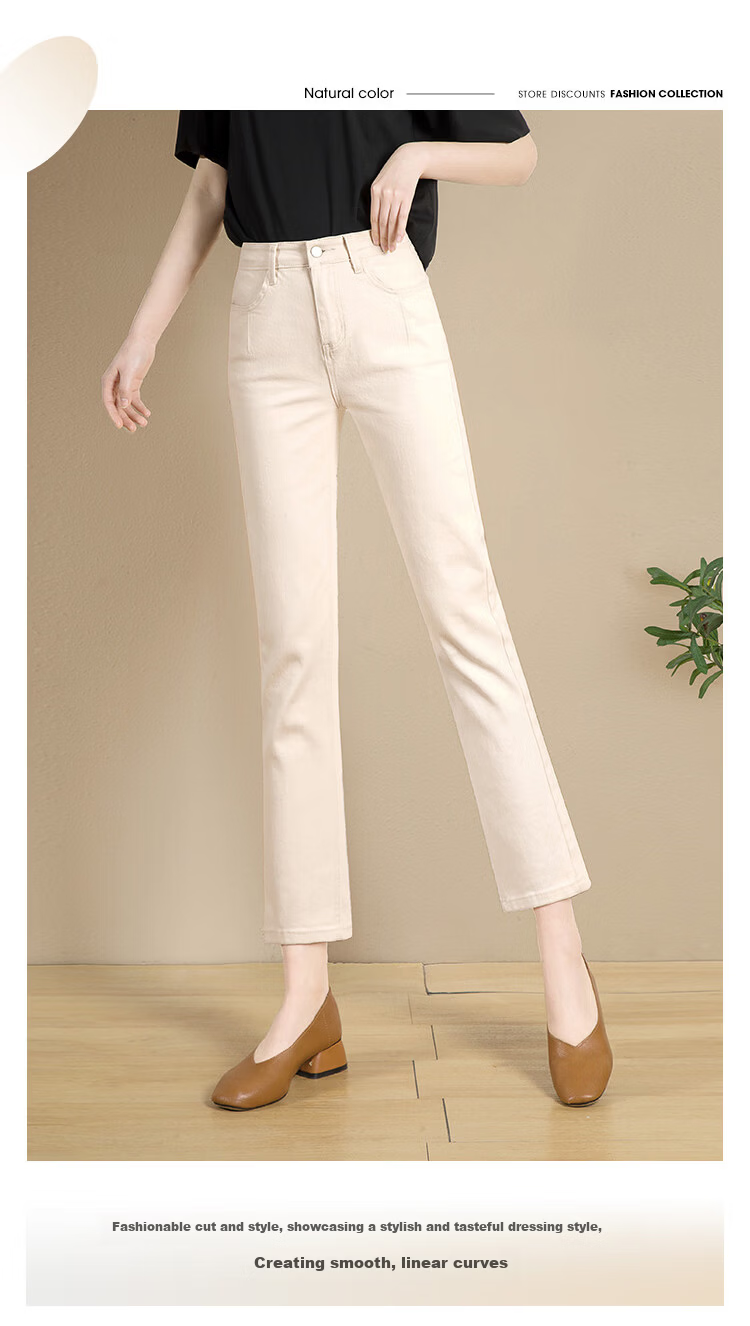 Cypress High-Waist Cropped Jeans 2026 Spring Summer New Korean Slim Straight Denim Pants for Women 1