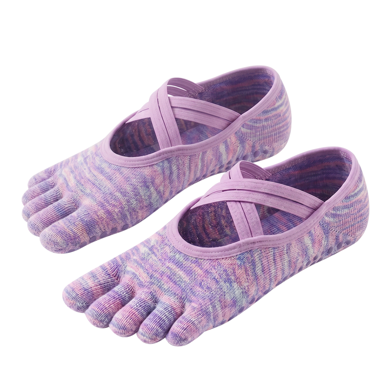 Yottoy Gradient Dyed Non-Slip Yoga Socks for Women Pilates Five-Toe Shoes Summer Indoor Sports Fitness Short Toe Socks Purple