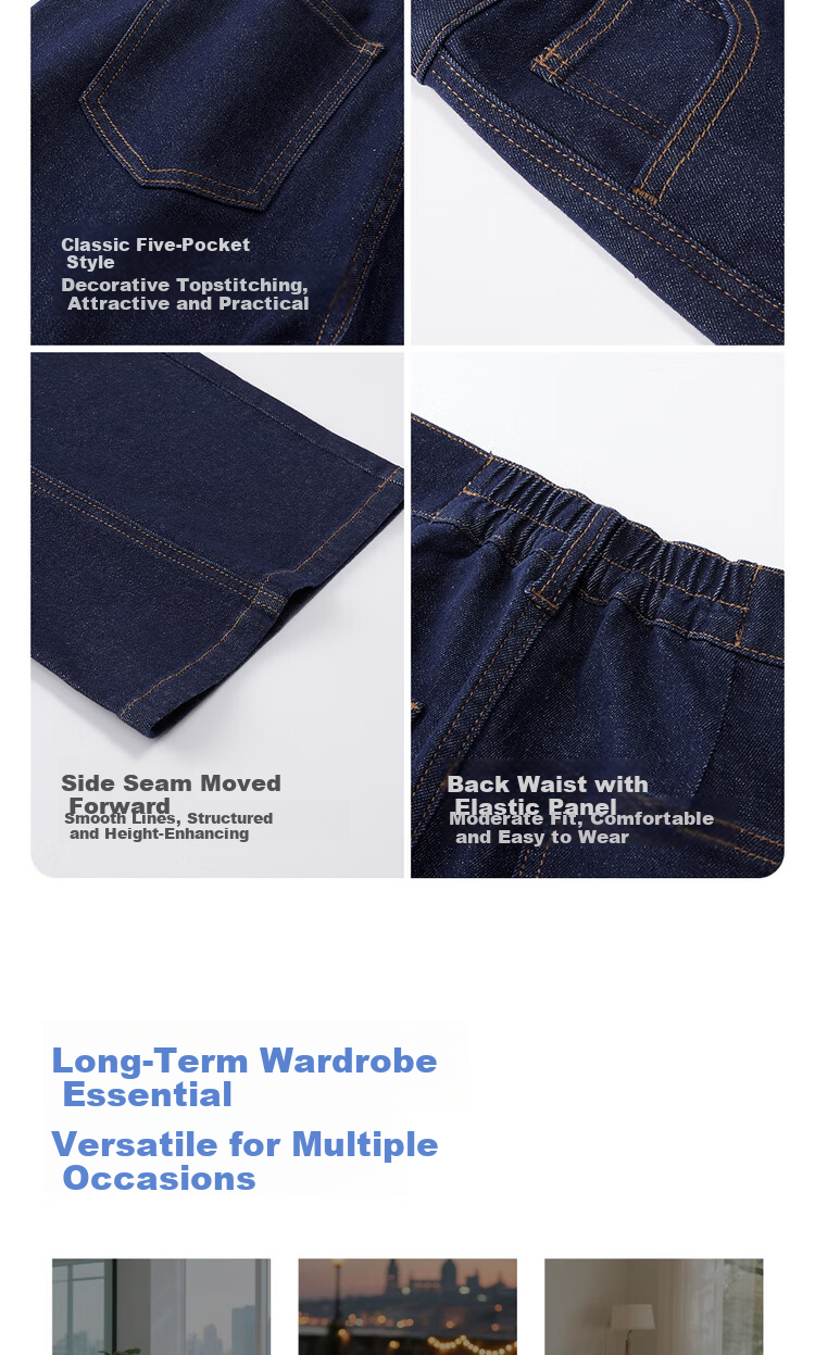 Giordano Women's New Straight-Leg Jeans with Contrast Side Seams, Mid-Rise Natural Color Denim 13416332 10