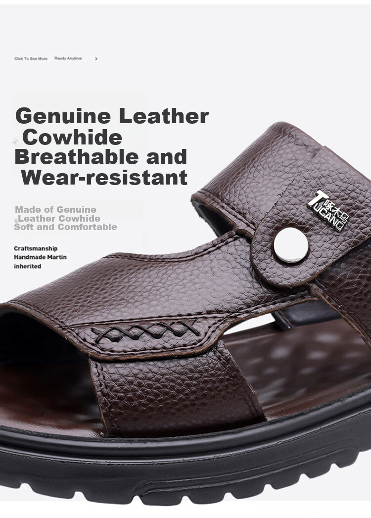 Woodpecker Men's Summer Casual Soft Sole Genuine Leather Beach Sandals Non-Slip Cowhide 13