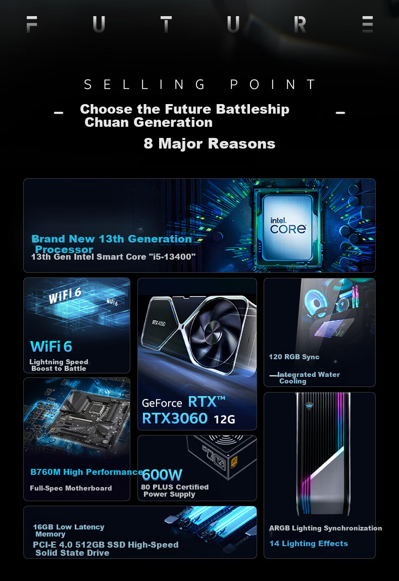 MACHENIKE Dawn High-Performance Gaming Desktop Computer (I7-14700KF, 32GB DDR5, 1TB SSD, RTX5070Ti, 360mm Liquid Cooling) 2