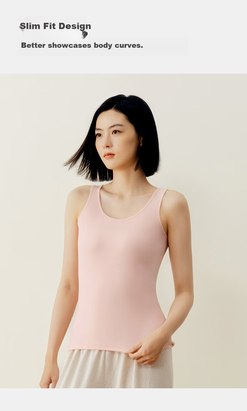 Threegun [7A Original Yarn Antibacterial] Pure Cotton Ribbed Stretch Vest Women's Basic Breathable Crew Neck Shirt 2-Pack 14