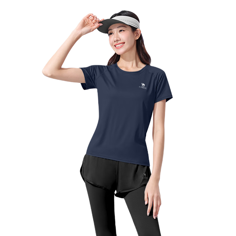 CAMEL Women's Sports Set New Yoga Fitness Pilates Stretch Short Sleeve and Long Pants Anti-Exposure Two-Piece Sportswear