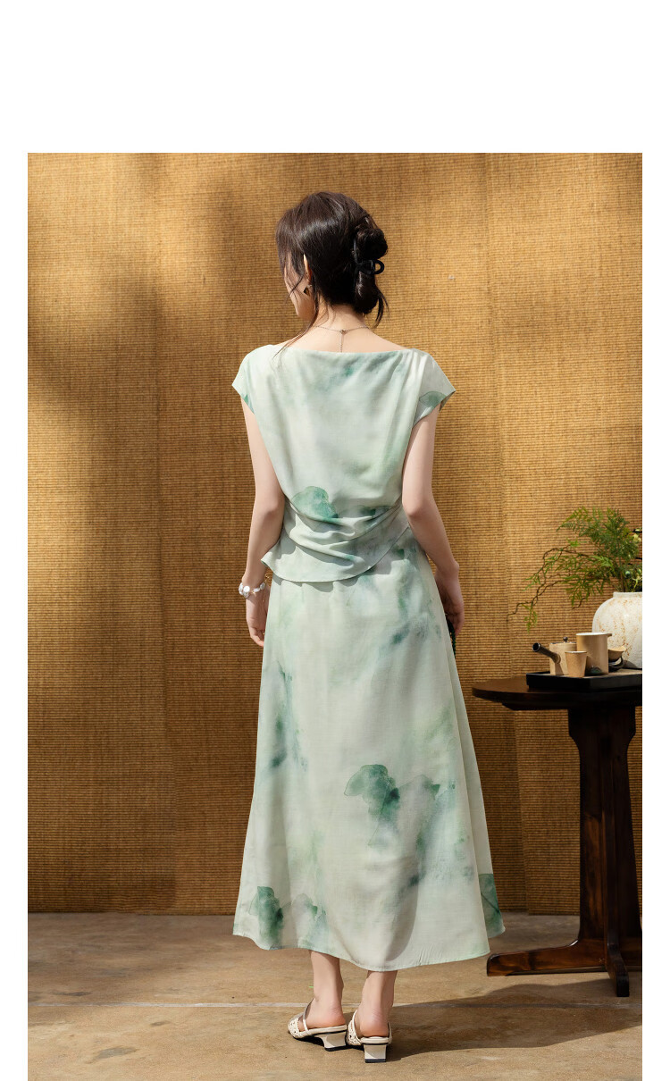 Demana [Oriental Elegance] Summer New Chinese Style Two-Piece Illusion Off-Shoulder Printed Slim Fit Dress for Women Premium Quality 11