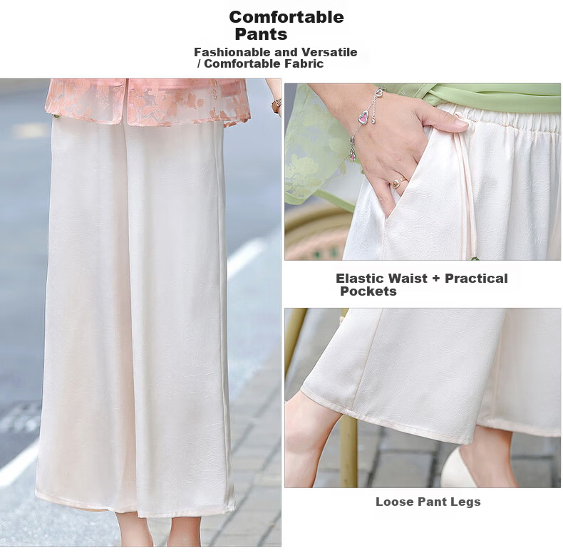 Hodo Middle-aged Elegant Mom Summer Chiffon Shirt Middle-aged and Elderly Women's Summer Cool Short Sleeve Two-piece Set Top 7