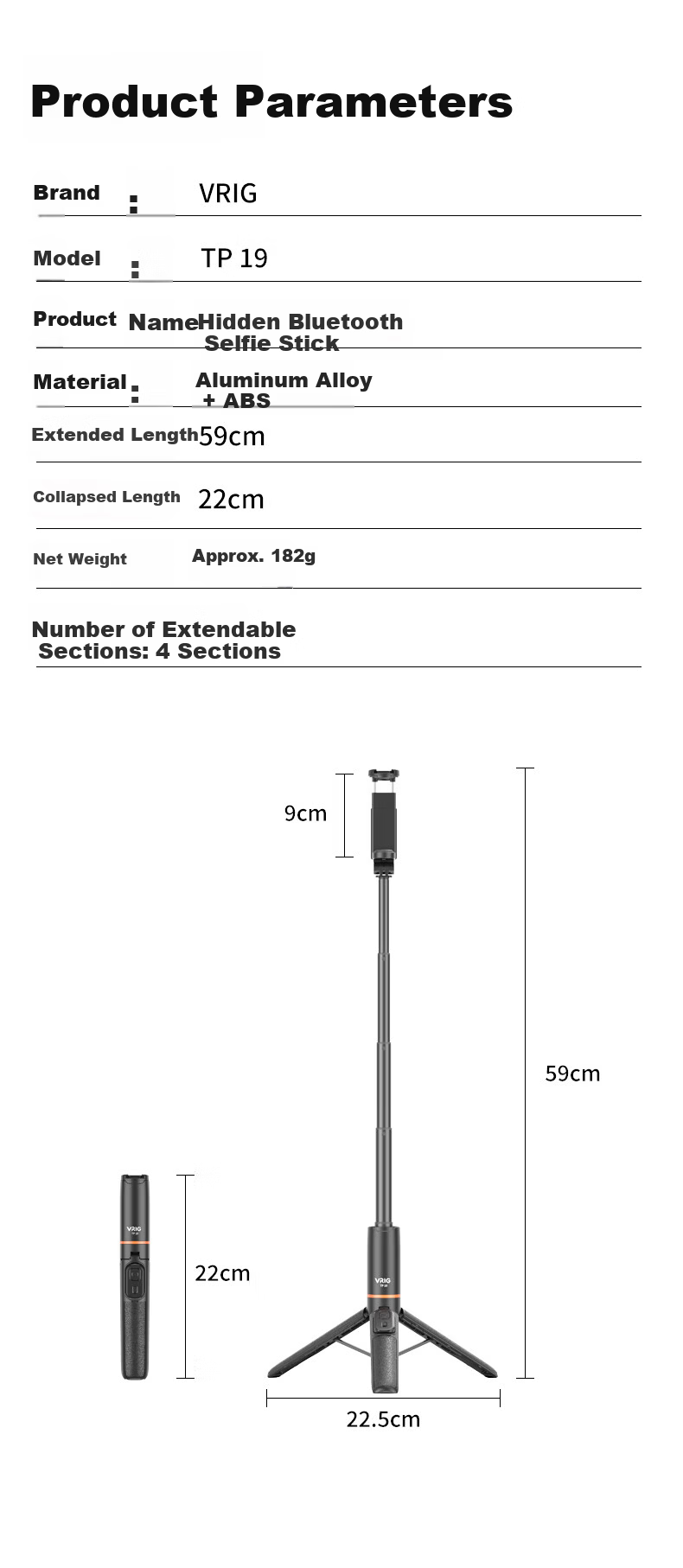 VRIG TP-19 VIVO X300 Pro Bluetooth Remote Extended Tripod Selfie Stick Phone Holder Travel Outdoor Live Streaming Vlog Photography iPhone 17 Stand Accessory 6