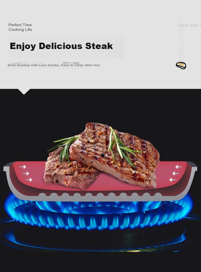 PAKCHOICE Steak Frying Pan Breakfast Cast Iron Skillet Non-Coated Flat Pan 23cm Compatible with Gas Stove and Induction Cooker 14