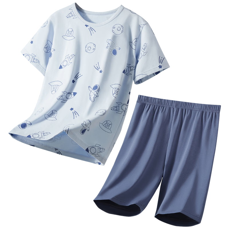 MiiOW Children's Pajamas [100% Cotton], Boys' Summer Thin Short-Sleeve Round Neck Pajamas, Baby And Older Children's Home Wear Set