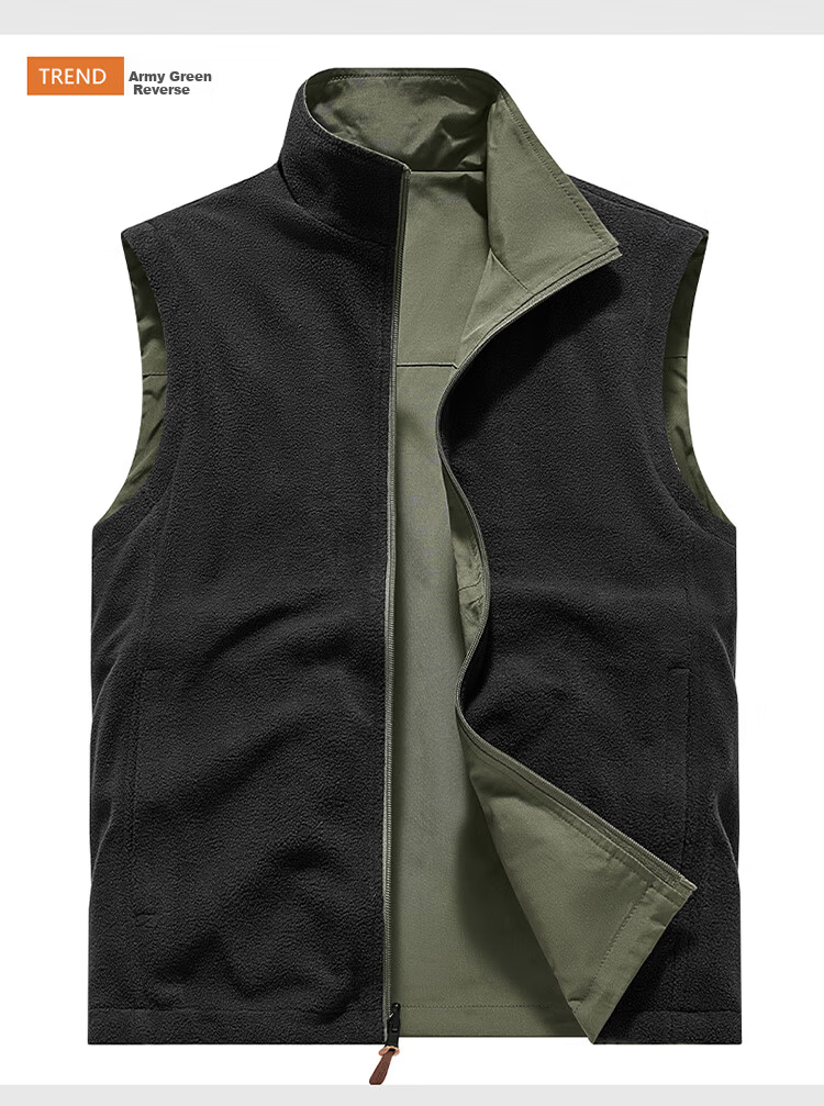 JEEP SPIRIT Men's Autumn Winter Sleeveless Vest Loose Multi-Pocket Warm Reversible Jacket Black 4XL 6