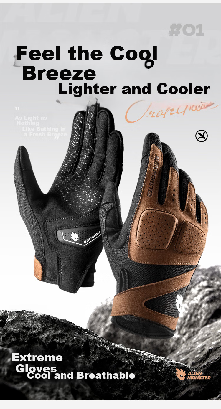 Alien Monster Extreme Summer Motorcycle Riding Gloves Ice Cooling Breathable Anti-Fall Touchscreen Compatible Rider Gear Gray S 2