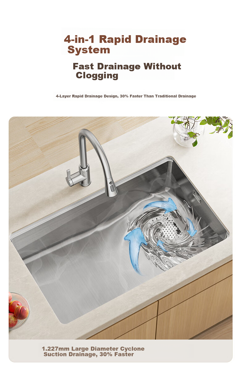 Arrow Pure Kitchen Sink Large Single Bowl 304 Stainless Steel Vegetable Washing Basin Integrated Sink 6