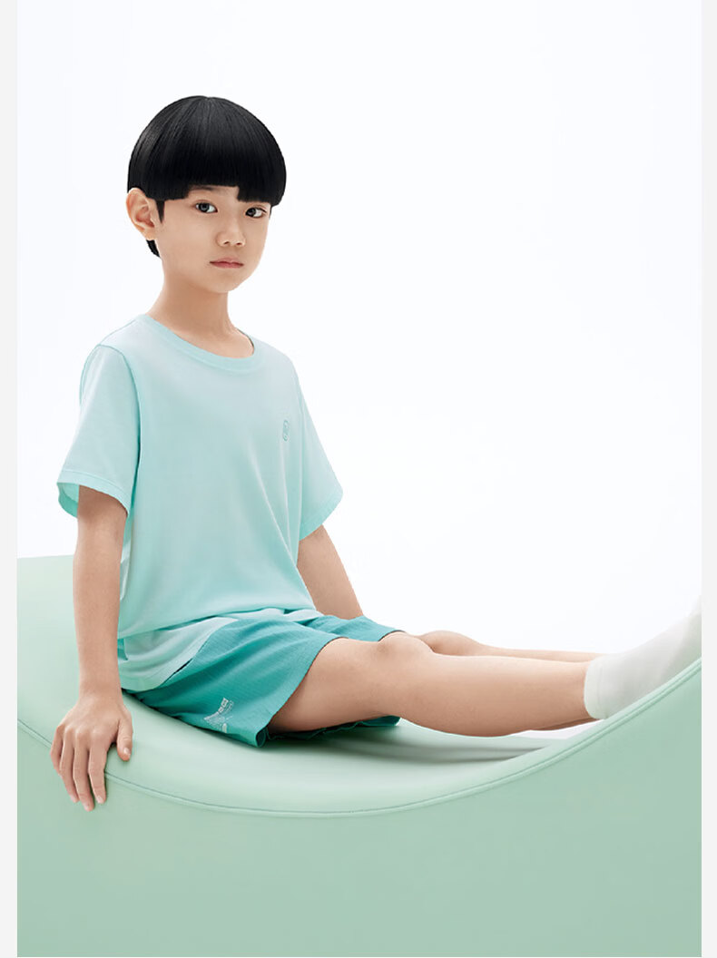 Jiao Nei 300E Kids Seamless 100% Cotton T-Shirt Versatile Short Sleeve Unisex Children's Round Neck Homewear Top 2