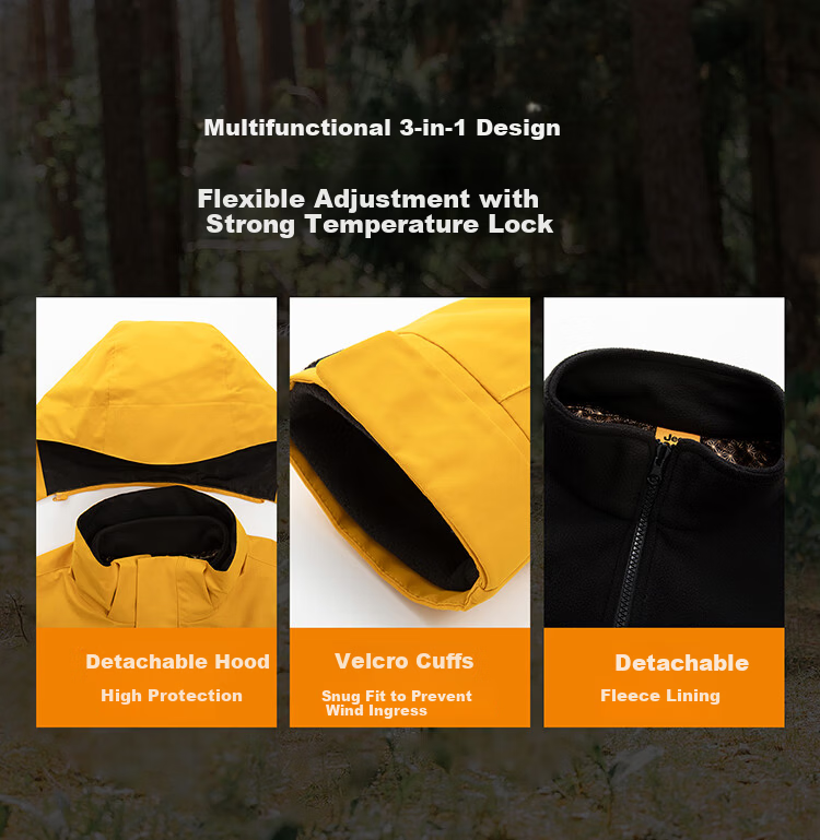 JEEP Unisex 3-in-1 Outdoor Fleece Lined Jacket Maple Leaf Yellow 4XL 6