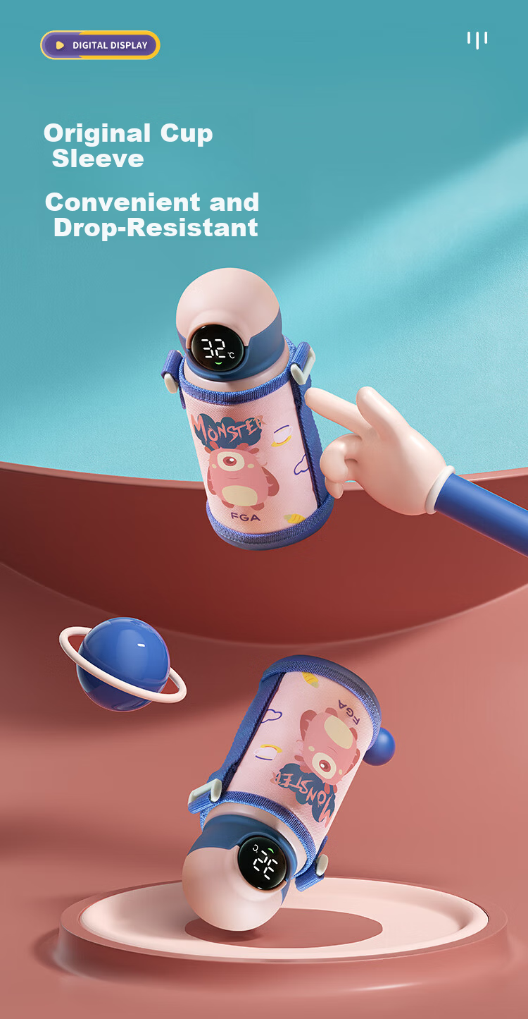 FGA Fugang Kids Insulated Bottle 316 Stainless Steel Smart Digital Display Student Straw Large Capacity Water Cup Double Lid Bottle 6