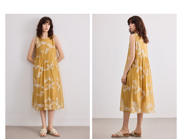 Demana [Lycra Breath Poem] Summer Vacation Style 3D Embroidered Sleeveless Patchwork Elegant Mid-Length Dress for Women 10