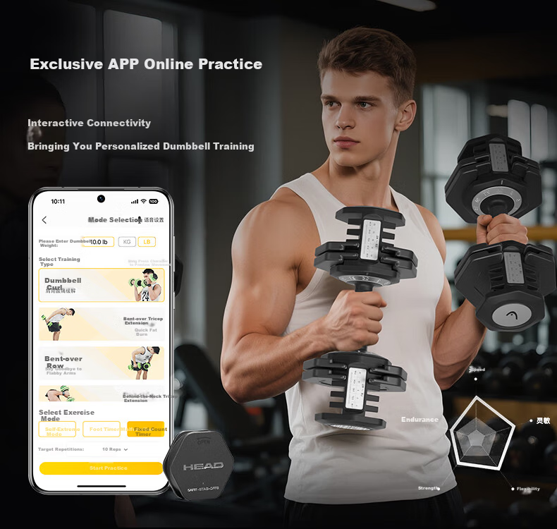 HEAD Adjustable Dumbbells Men and Women Fitness Equipment Home Use Pure Steel Quick Adjustment Set Home Workout Equipment 1