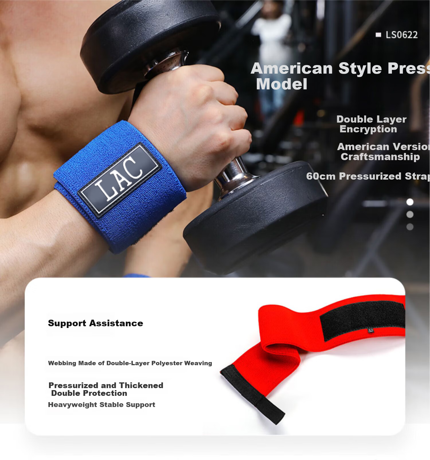 LAC Fitness Wrist Wraps for Men, Red Pair, Weightlifting Power Training Hand Support Wraps 2