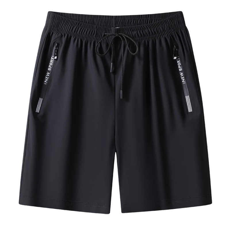 ROMON Men's Summer Ice Silk Thin Loose Casual Sports Quick-Dry Straight Five-Point Shorts 5018 Black L
