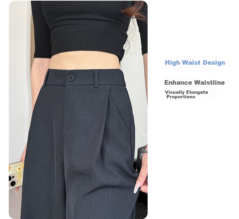 Langsha Women's Summer Thin Slim Fit Draped High-Quality Narrow Wide-Leg Loose Straight-Leg Dress Pants Casual Floor-Length Trousers 12