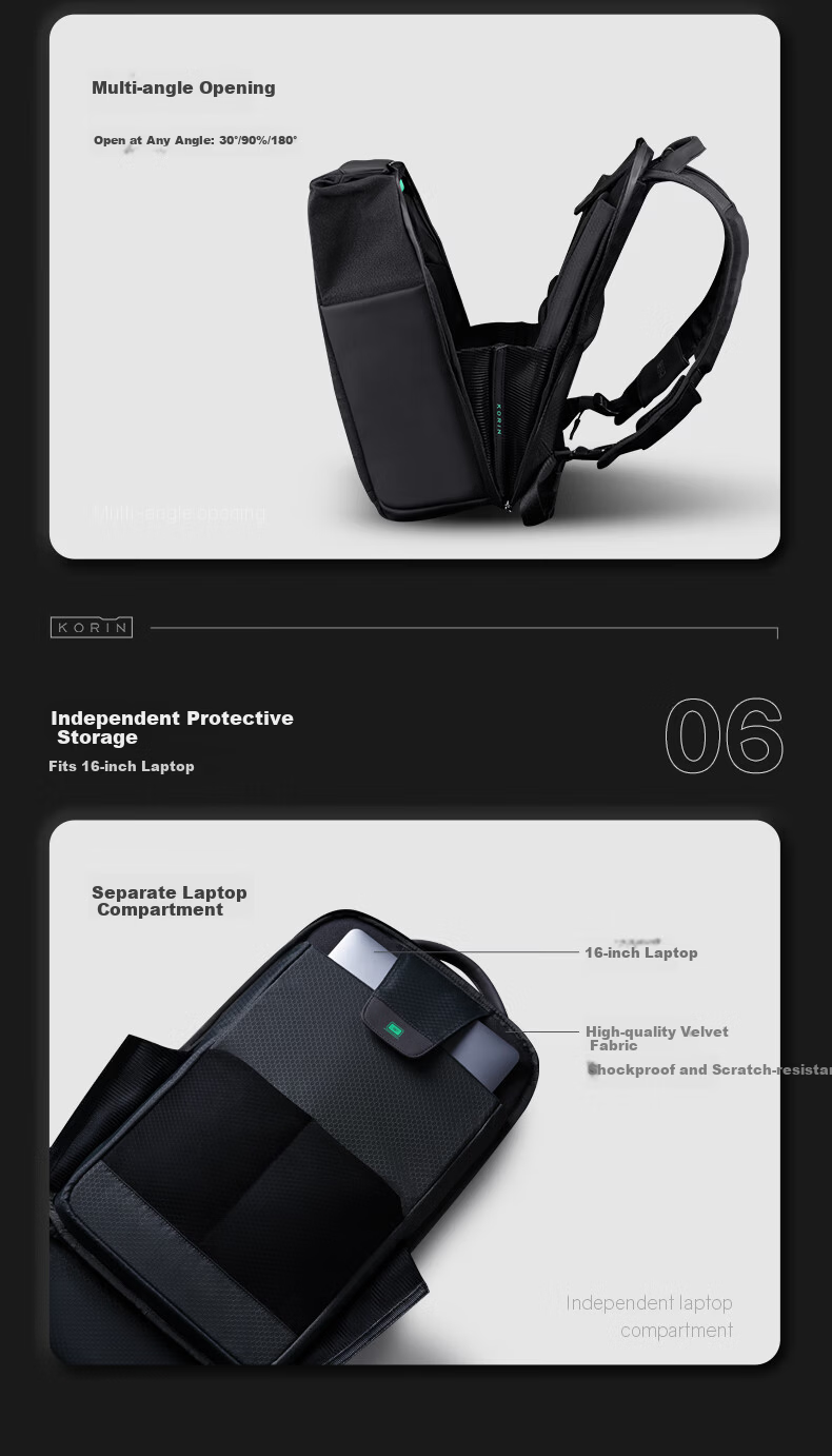 KORIN Anti-Theft Laptop Backpack Men Large Capacity Lightweight Travel Commuter Waterproof Cut-Resistant Business Bag K17 13