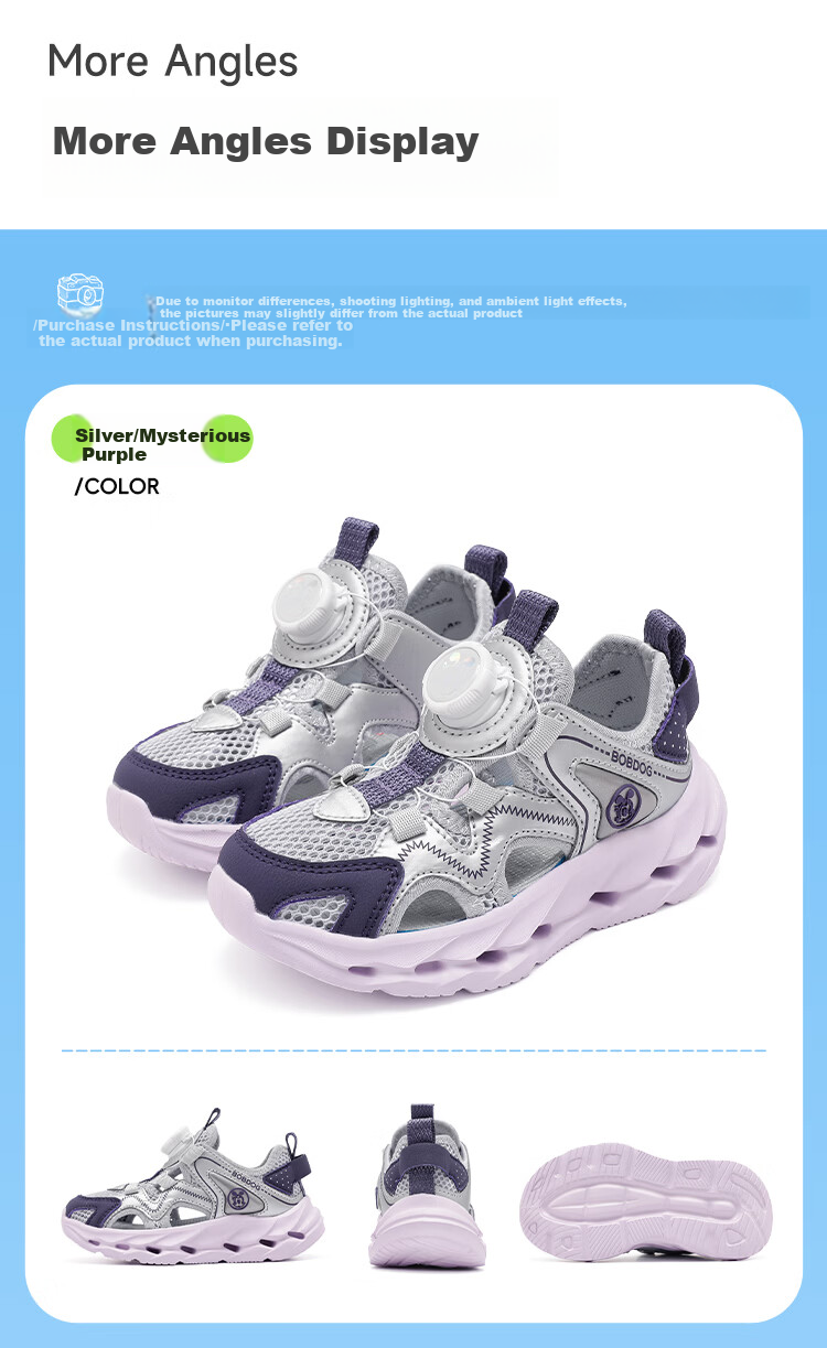 BOBDOG Kids Summer Breathable Casual Shoes Girls Frame Shoes Comfortable Children's Sandals 104562023 Silver/Mystic Purple Size 28 5