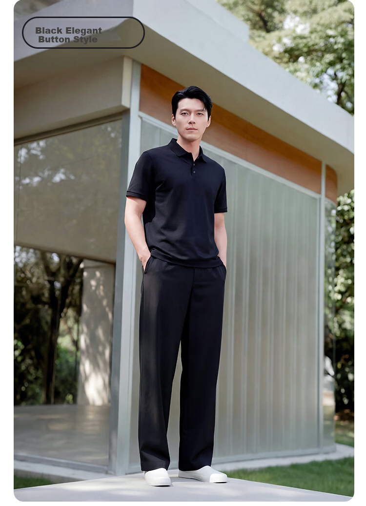 JD Jingzao Mulberry Silk Men's Polo Shirt Short Sleeve High-End T-Shirt Spring Summer Cool Business Casual Elegant Black Zipper M 13