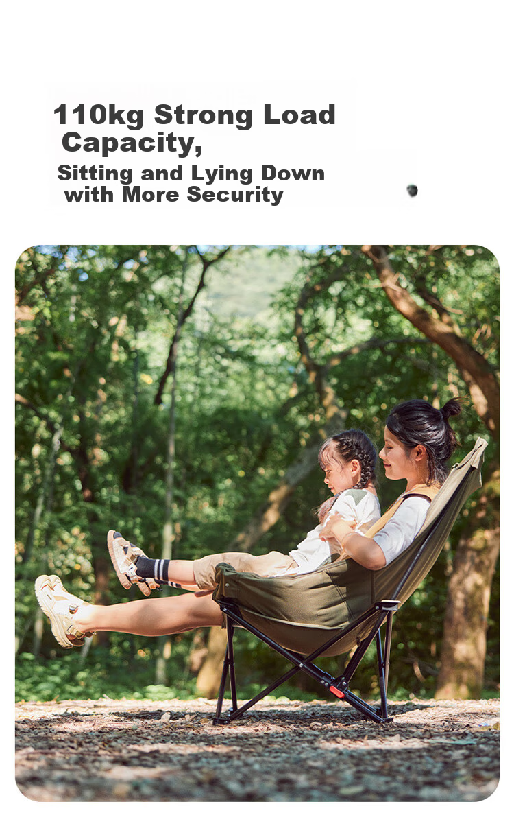 Naturehike Starfish Outdoor Camping Folding Chair Recliner Fishing Chair Beach Chair Portable High Back Moon Chair Black 10