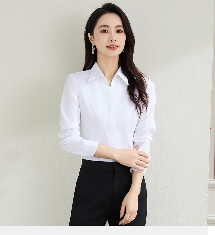 TUCANO Women's Bamboo Fiber Wrinkle-Resistant Non-Iron V-Neck Business Formal Long Sleeve Shirt White 4XL 14