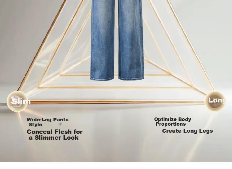 ESE-Y Slimming Wide-Leg Pants for Women 26 Spring New Lightning Wash Vintage Twill Denim Straight-Leg Pants Blue 29 4