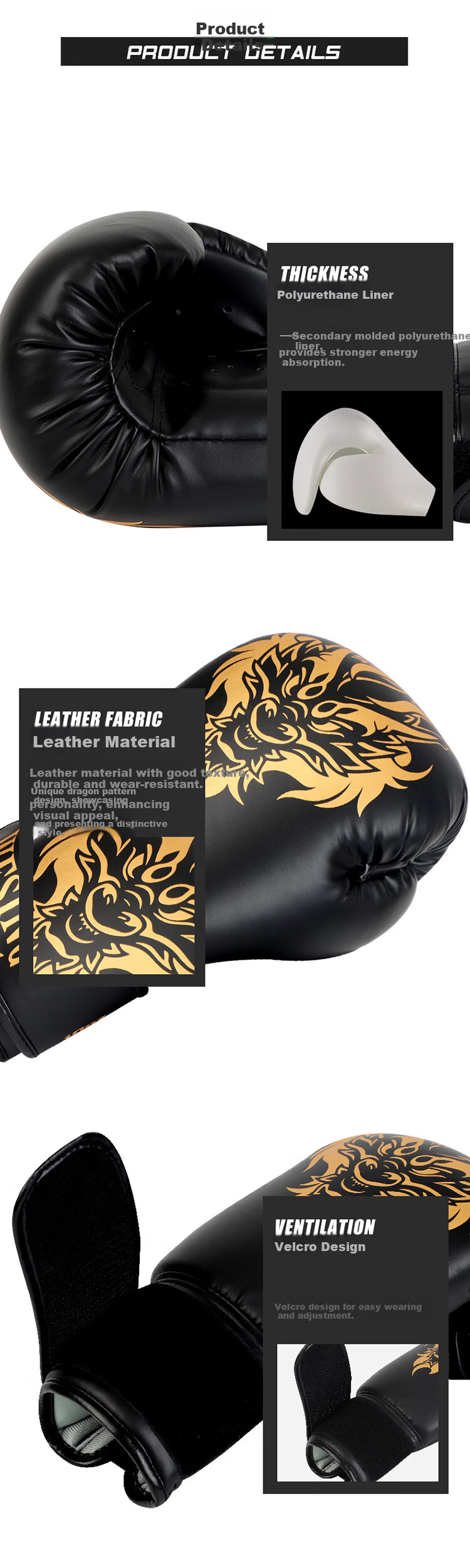 Jiurishan Boxing Gloves Adult Sanda Fighting Gloves Punching Bag Competition Fitness Training Equipment Black 10oz 3