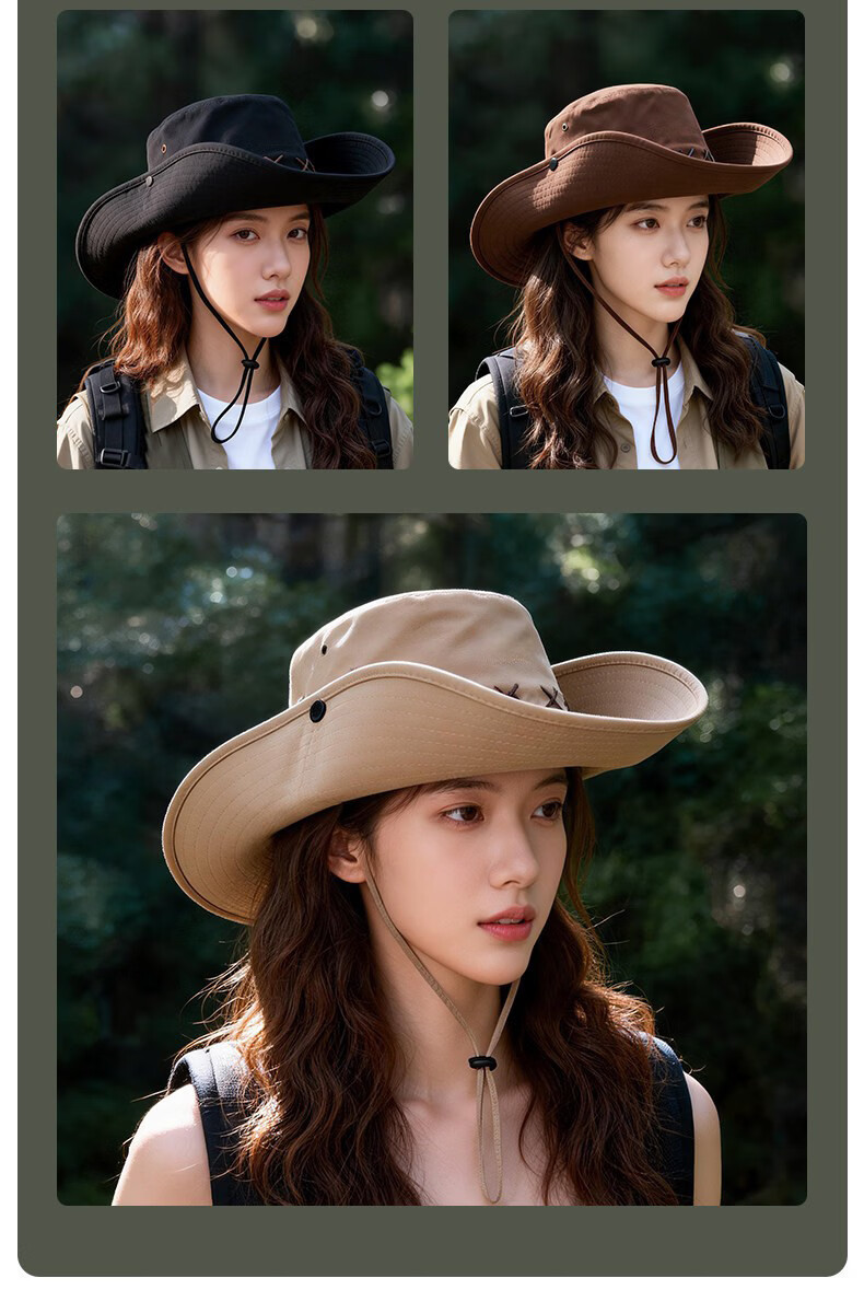 Miiow Women's Outdoor Mountaineering Hat Fisherman Sun Hat American Vintage Wide Brim Western Cowboy Hat Brown 8
