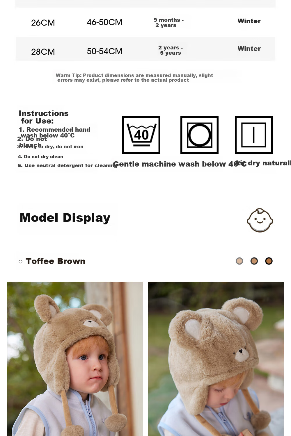 Beitais Baby Hat Autumn Winter Thickened Fleece Ear Protection Windproof Warm Kids Hat Unisex Children's Stylish Cap 13