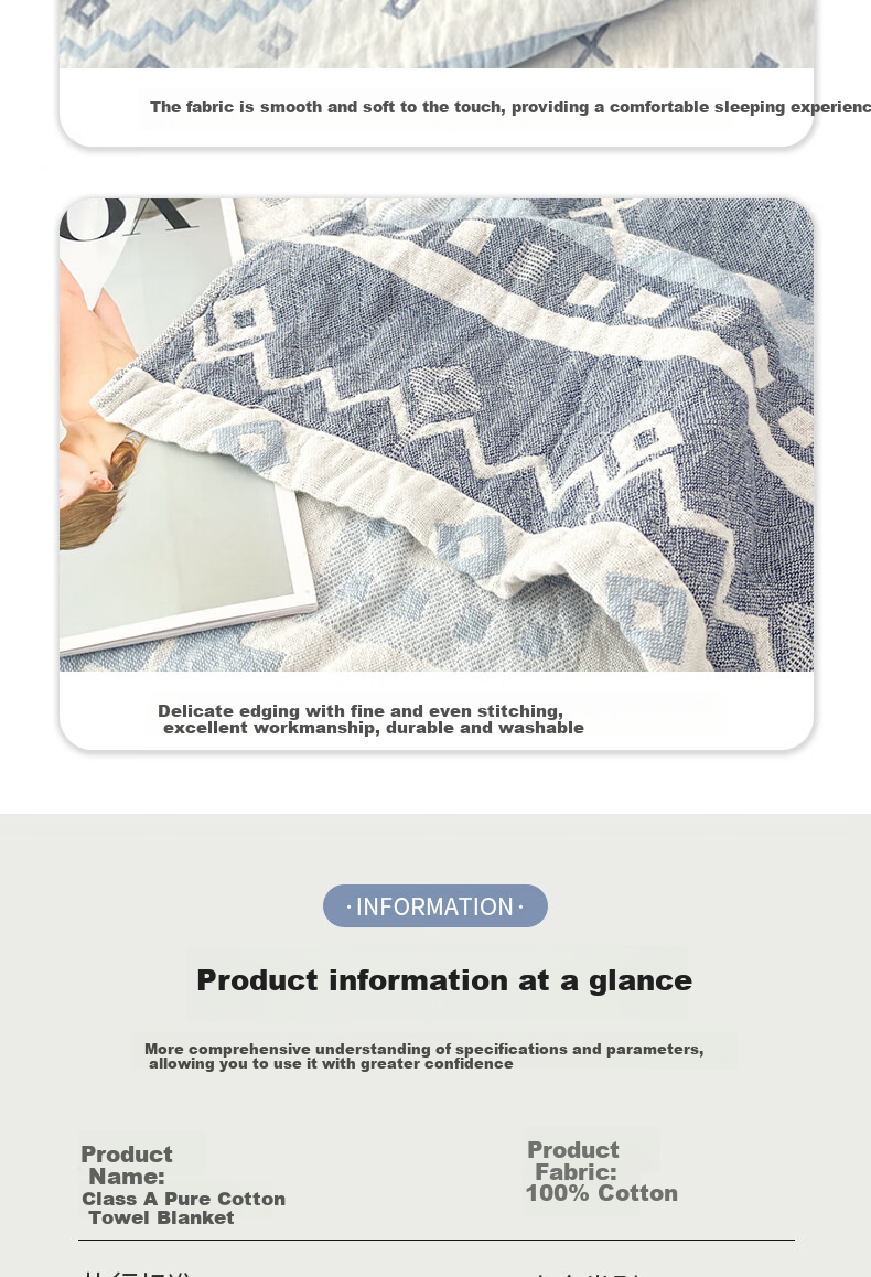 Grace Pure Cotton A-Class Three-Layer Thickened Towel Blanket 100% Cotton Inner and Outer Full Cotton Towel Blanket Aviation Blanket Twilight Orange 1.5m 11