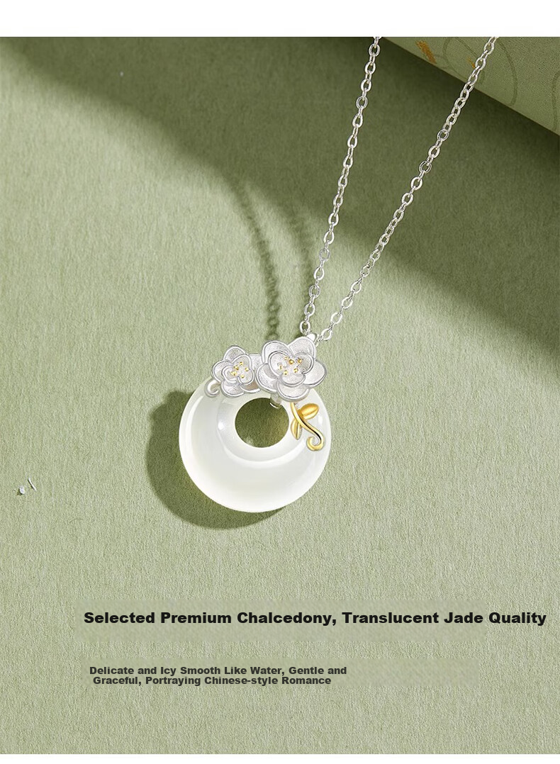 Chow Tai Fook Camellia Silver Necklace for Women Luxury Peace Jade Pendant 520 Birthday Gift for Girlfriend 4