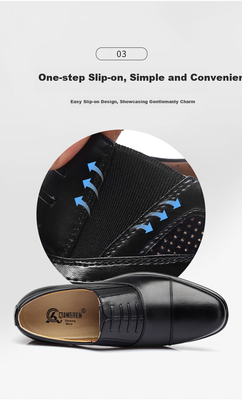 Qiangren Classic Formal Men's Shoes Jihua 3515 Quality Business Single Leather Shoes Three-seam Black Size 38 8