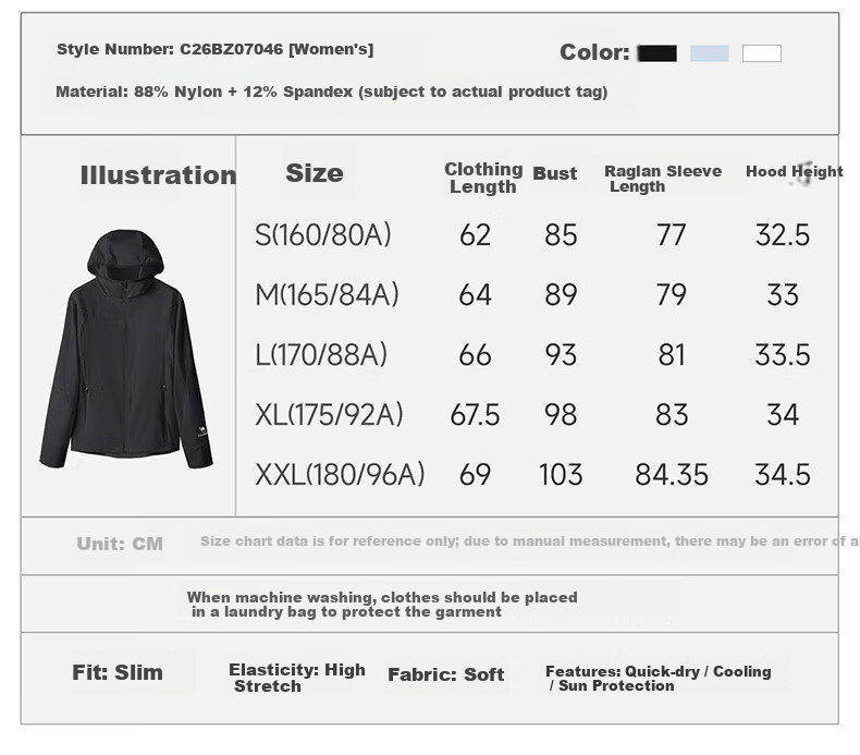 CAMEL Women's Sports Sun Protection Jacket Ice Cool Quick-Dry Outdoor Slim Fit Hooded Coat C26BZ0L7046 Phantom Black XXL 13