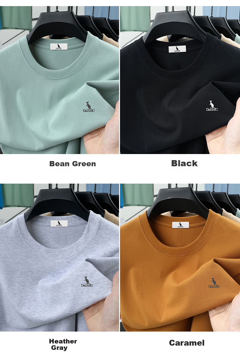 DAISHU 230g Heavyweight Pure Cotton Short Sleeve T-Shirt Men Summer New Solid Color Crew Neck Casual Loose Breathable Top 10