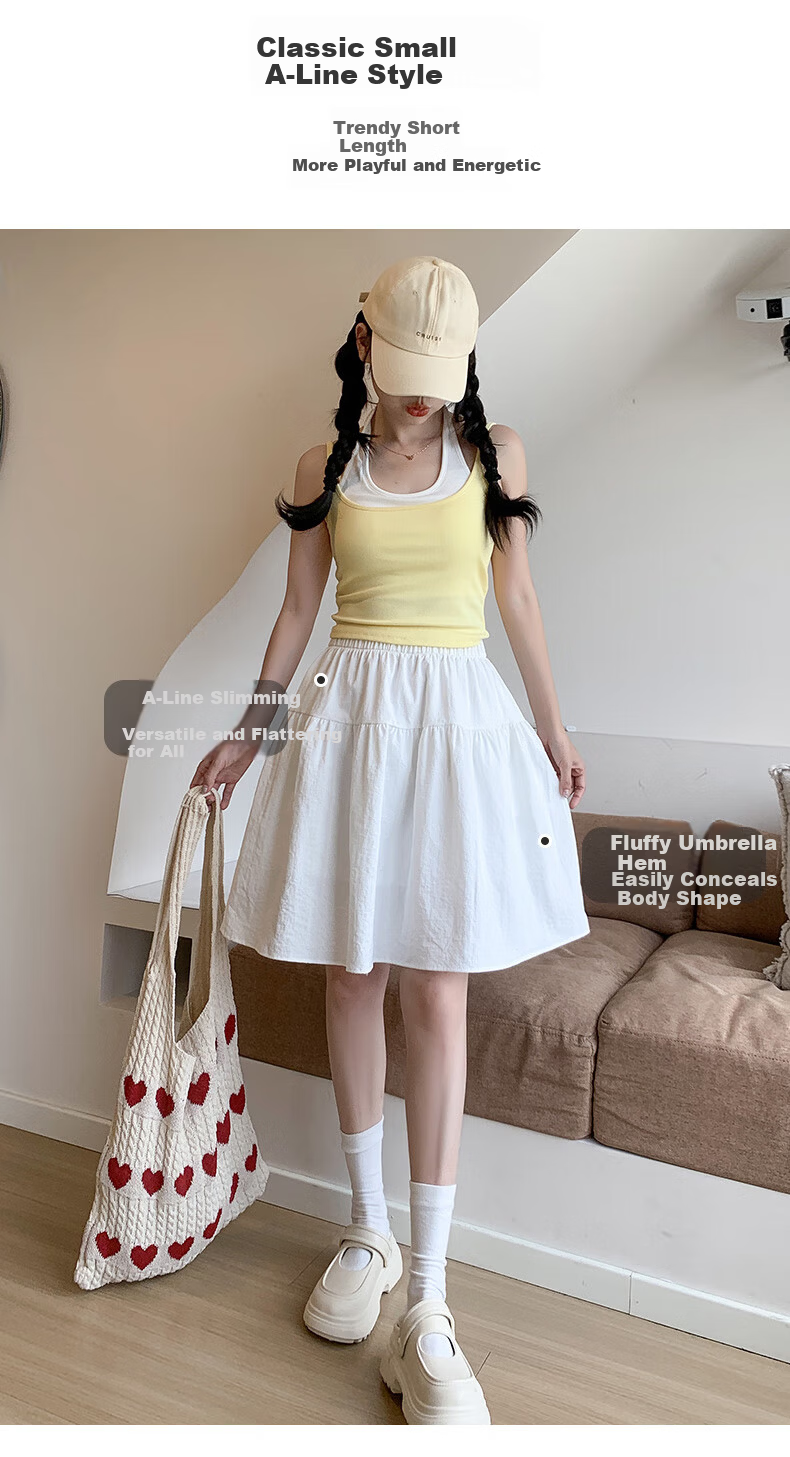 Langsha Cotton-Like Five-Point Short Skirt for Women Summer New Japanese Casual Elastic Waist A-Line Sports Umbrella Skirt 4