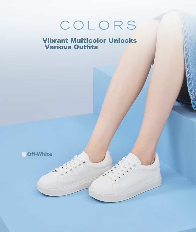 BASTO 26 Spring White Sneakers Elevated Thick Sole College Simple Casual Sports Outdoor Women's Shoes W6072AM6 Off-White Size 34 3