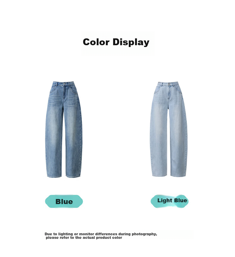 ESE-Y Relaxed Hip-Covering Pants 2026 Spring New High-Waist Shaped Curved Blade Denim Wide-Leg Scythe Pants Light Blue 28 24