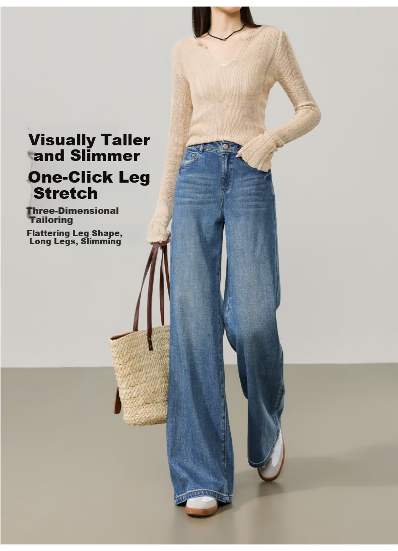 ESE-Y Lyocell Cotton Tube Flared Jeans for Women 2026 Spring New High Waist Straight Wide Leg Flare Pants Denim Blue 29 10