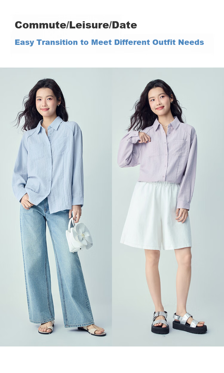Giordano 2026 Spring New Bone-Breaking Double Pocket Loose Casual Textured Long Sleeve Shirt for Women 05346104 9