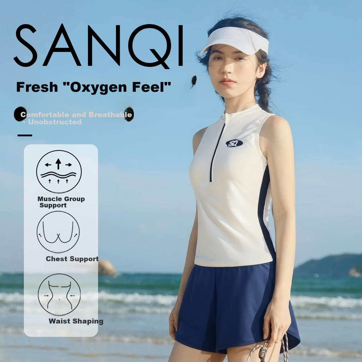 Sanqi Two-Piece Women's Split Swimsuit Sports Set New Conservative Boyshorts Plus Size Tummy Control Slimming Hot Spring Swimwear L